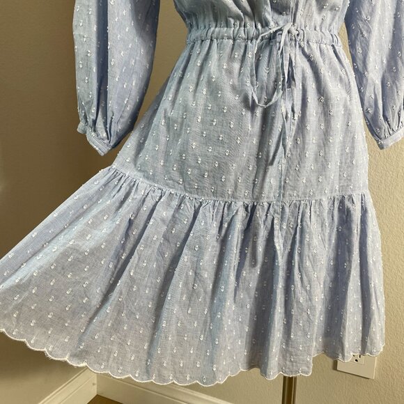 NEW Joie Womens Small Blue Long Sleeve Cotton Swiss Dot Tiered Dress - Picture 7 of 8